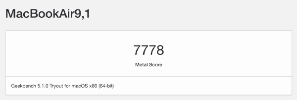 MacBook Air 2020 GPU Score